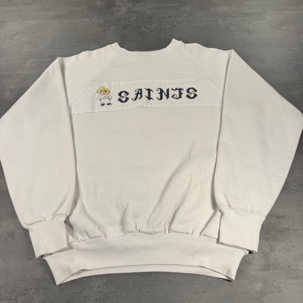 Vintage Angel Cherub Sweater Crewneck Womens L White Needlepoint Chainstitch